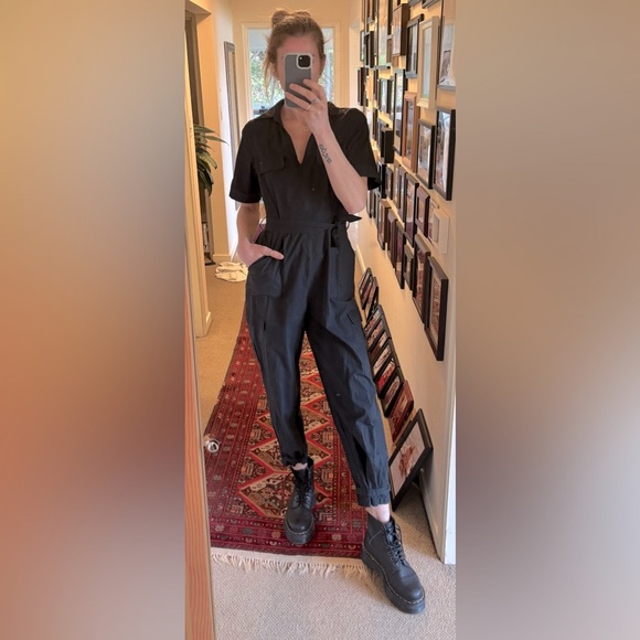 Zara Black Poplin Cargo Boiler Utility Suit Jumpsuit - Picture 12 of 16